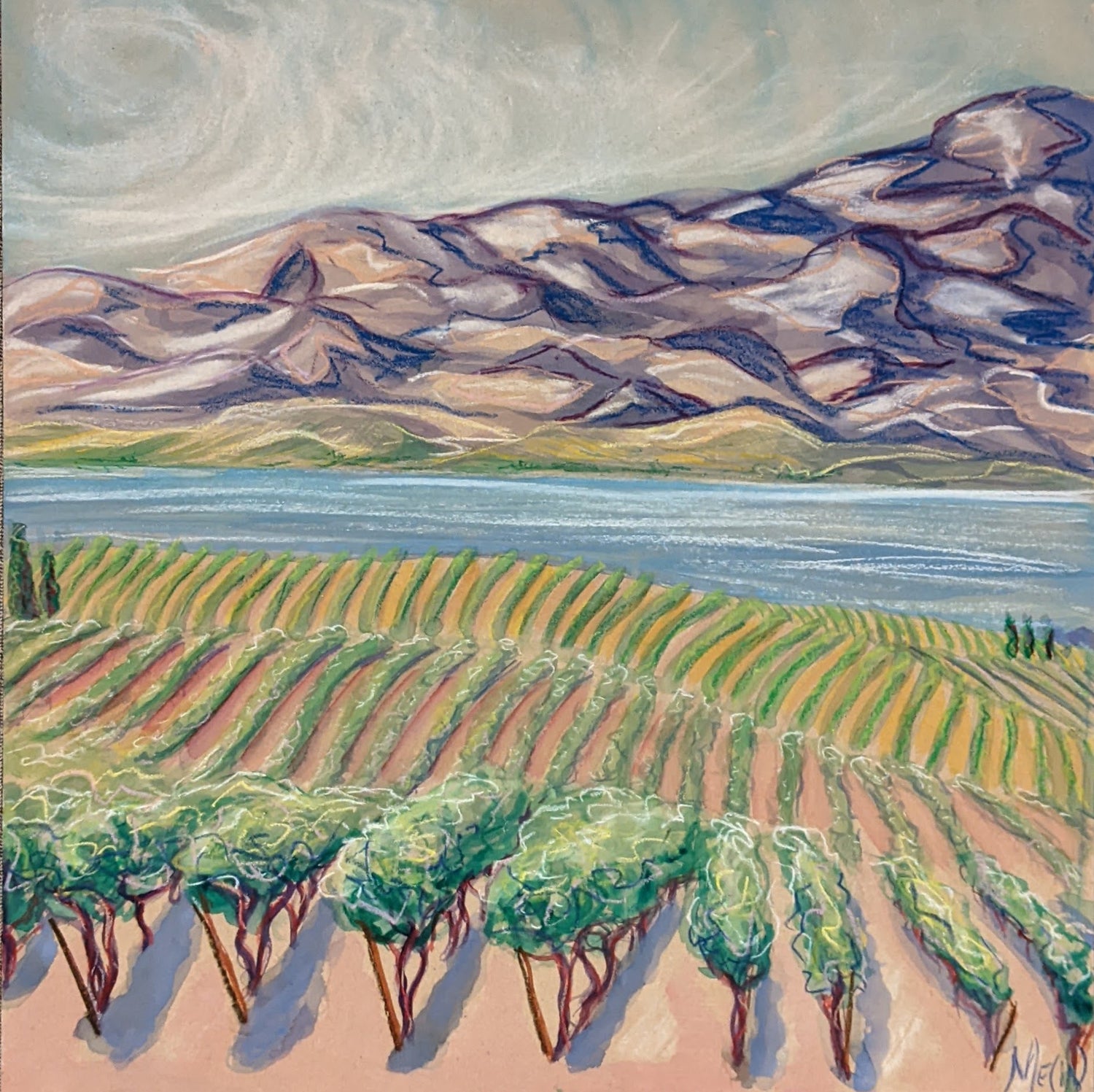 Oil and Water Painting of Vinyards in Chelan 